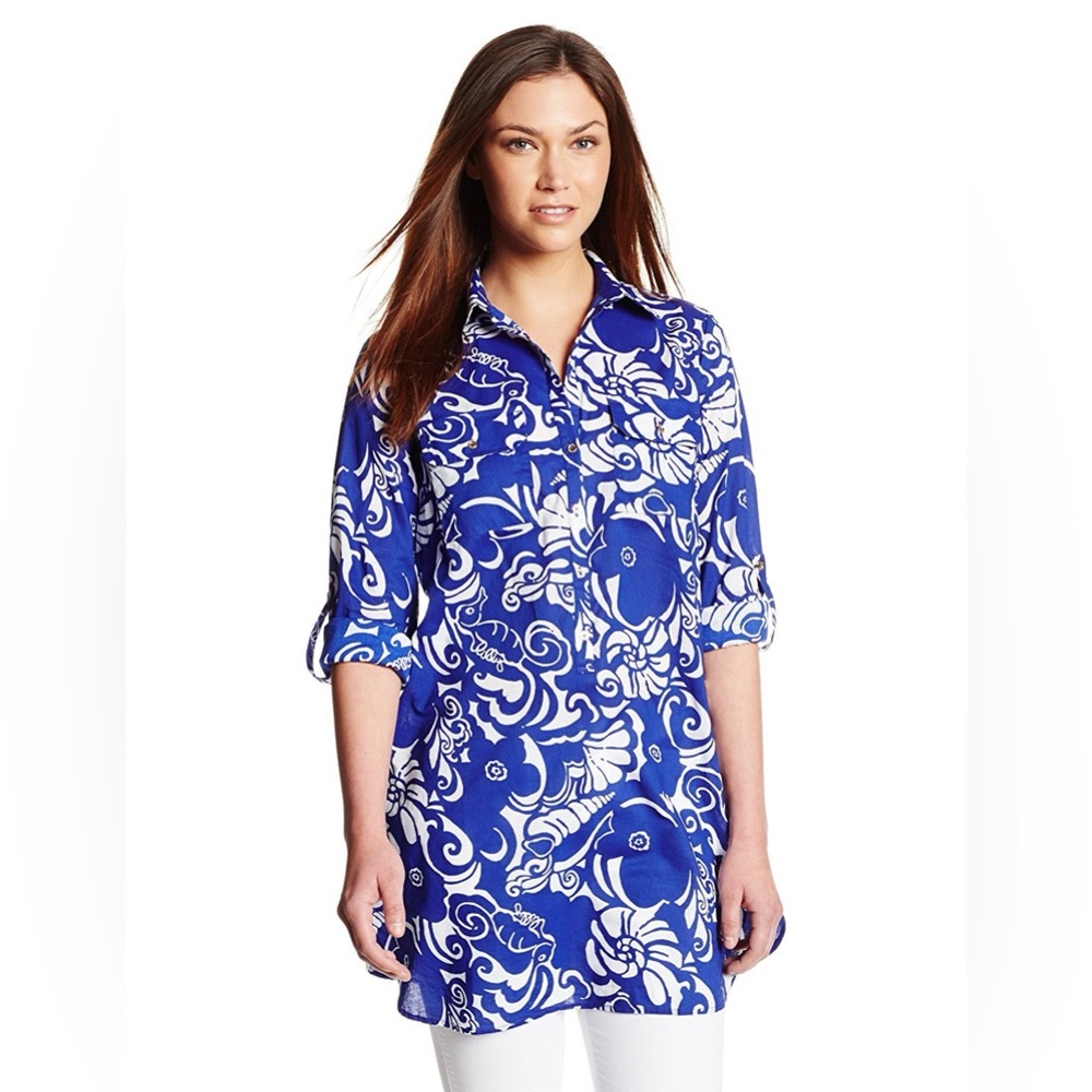 Lilly Pulitzer Sarasota Tunic Top in Spectrum Blue Tide Pools Print Size XS